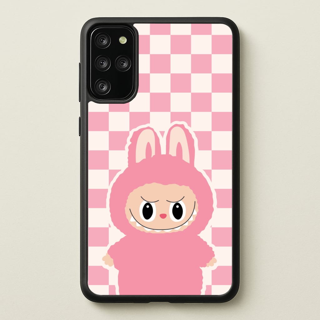 Checkered Cute Pink Monster - Plushy Phone Case for Galaxy S20 Plus