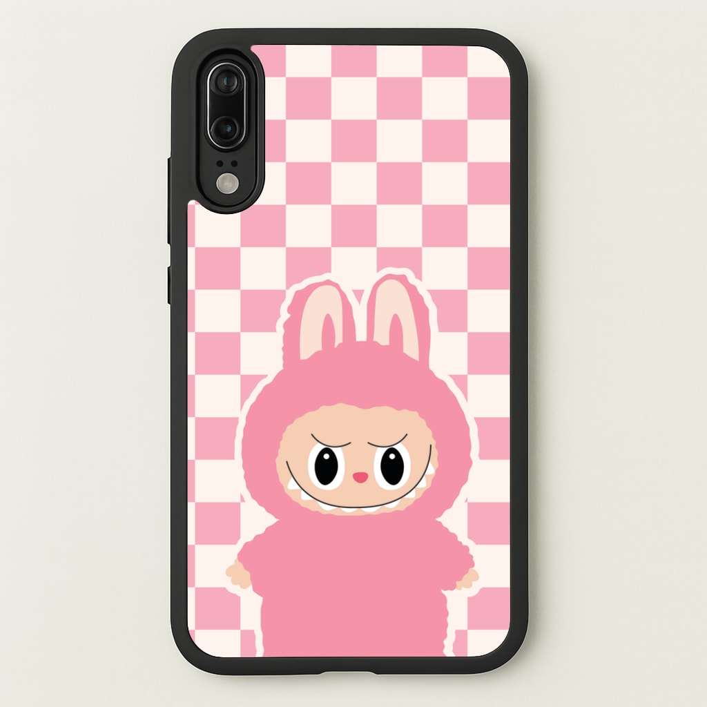 Checkered Cute Pink Monster - Plushy Phone Case for Huawei P20