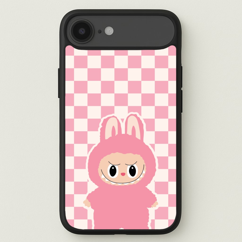 Checkered Cute Pink Monster Phone Case for iPhone 17 Air