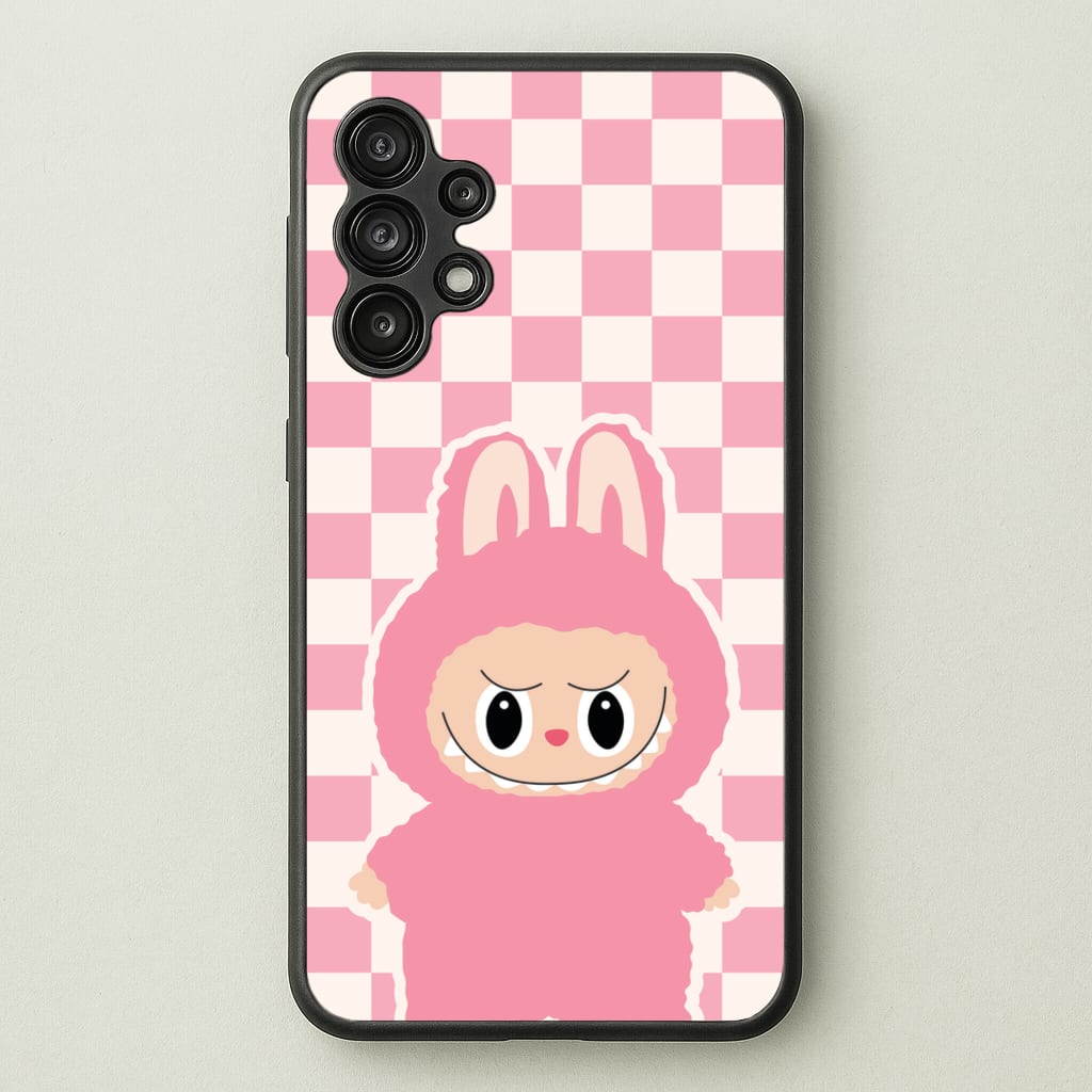 Checkered Cute Pink Monster - Plushy Phone Case for Galaxy A13
