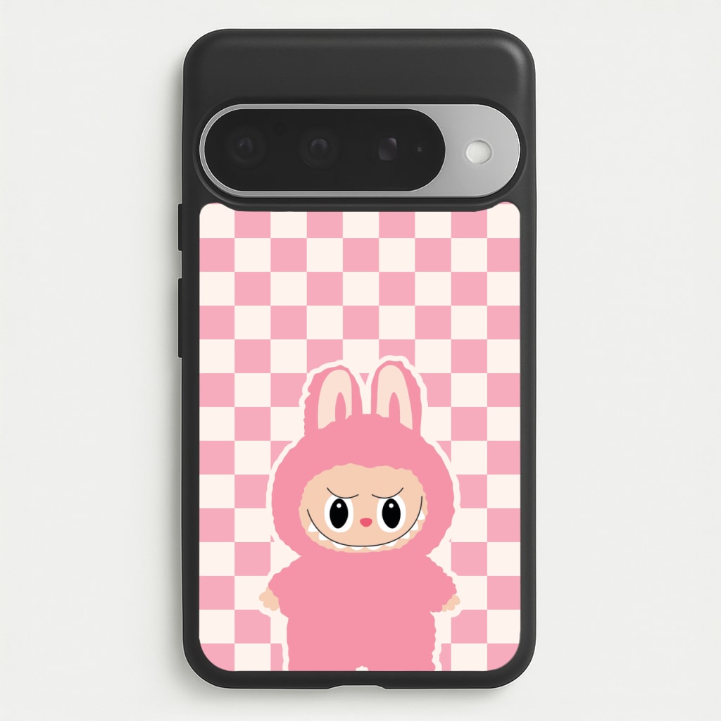 Checkered Cute Pink Monster Phone Case for Google Pixel 10 Pro XL