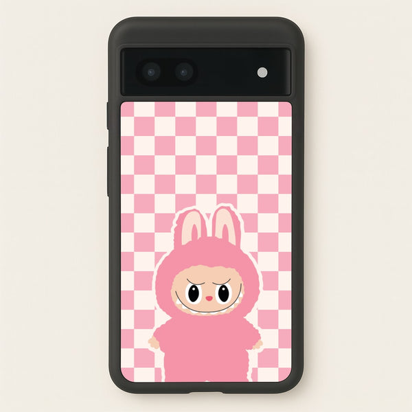 Checkered Cute Pink Monster - Plushy Phone Case for Google Pixel 7a