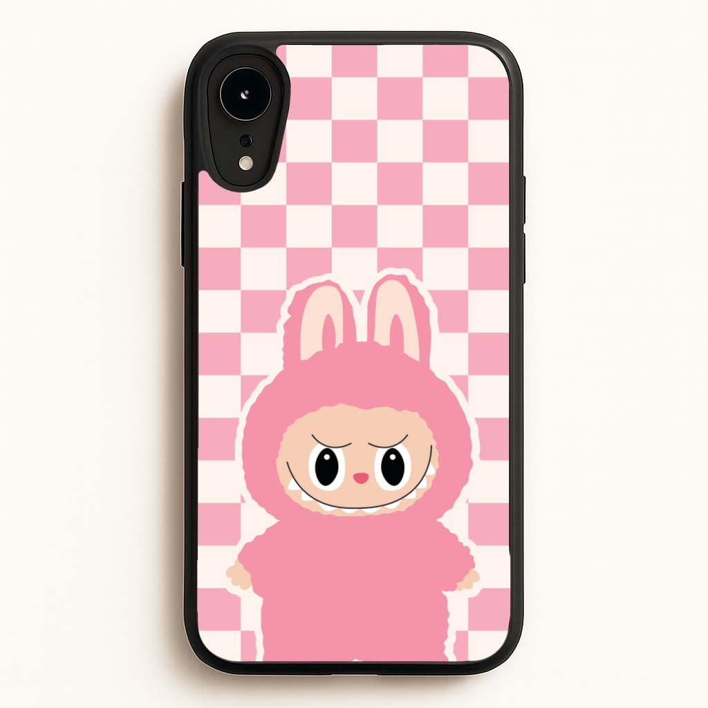 Checkered Cute Pink Monster - Plushy Phone Case for iPhone XR