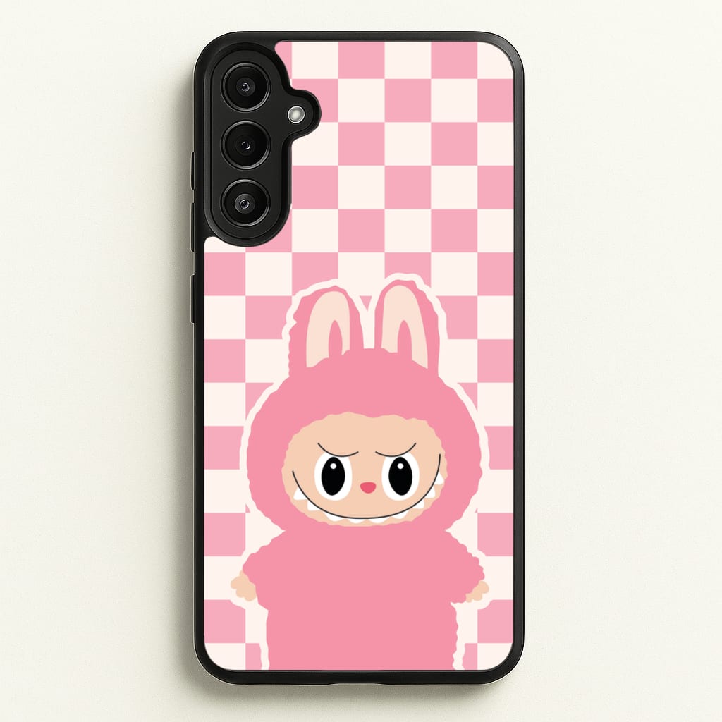Checkered Cute Pink Monster - Plushy Phone Case for Galaxy A34