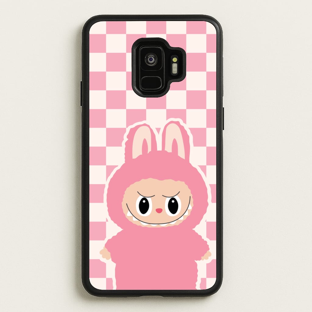 Checkered Cute Pink Monster - Plushy Phone Case for Galaxy S9