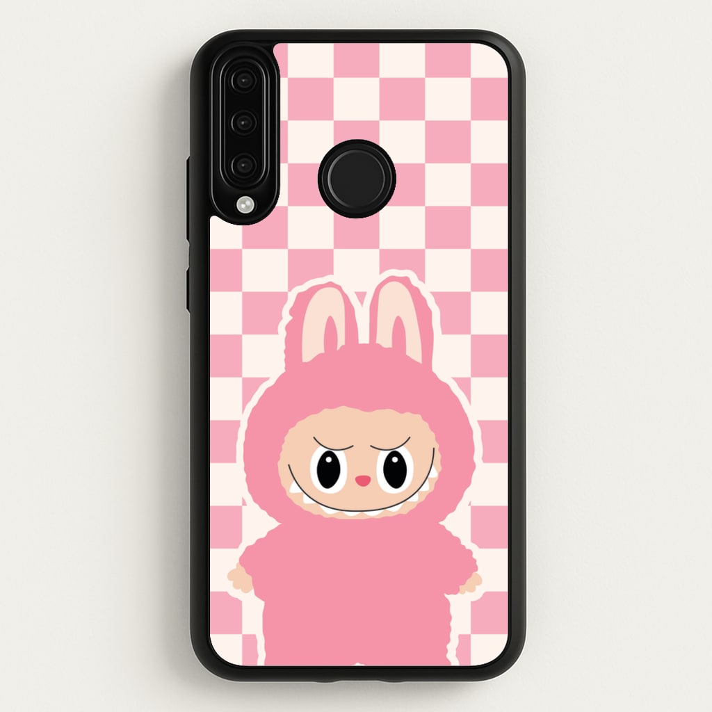 Checkered Cute Pink Monster - Plushy Phone Case for Huawei P30 Lite