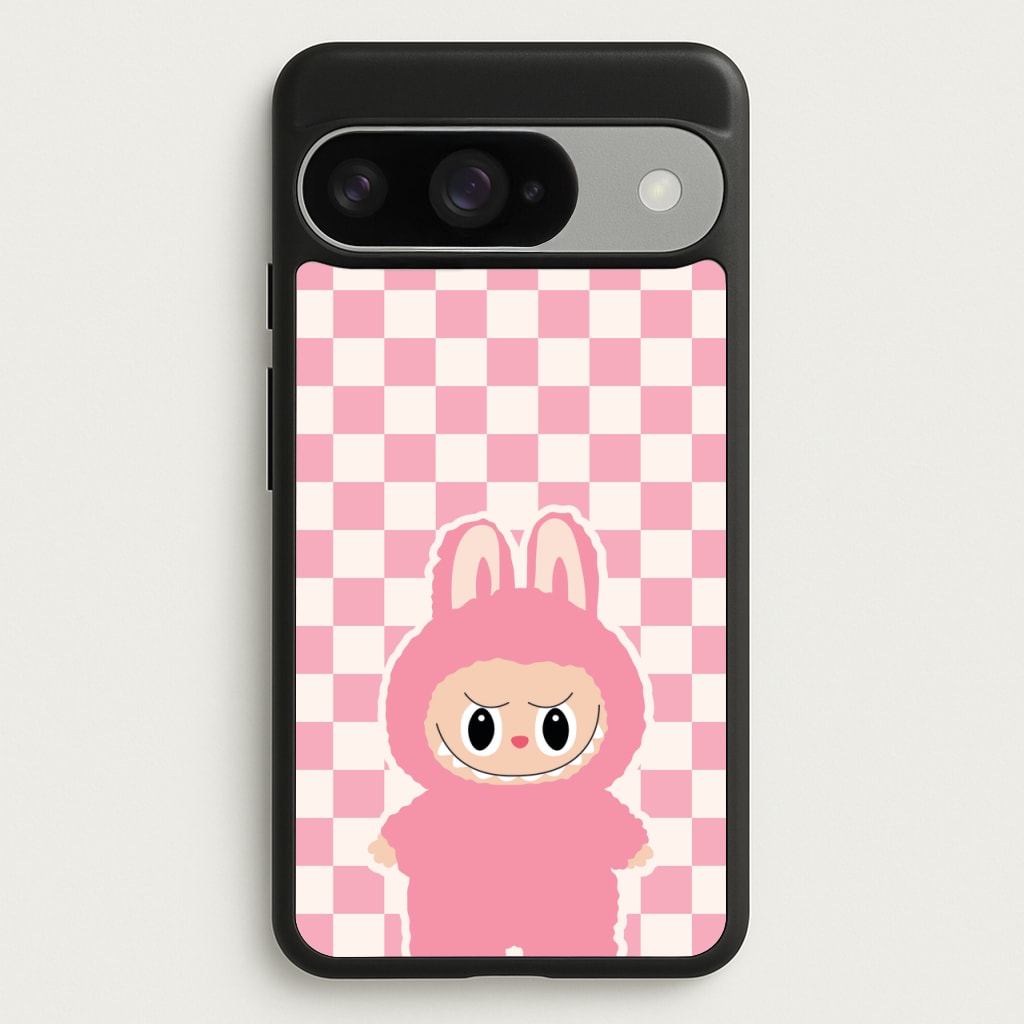 Checkered Cute Pink Monster Phone Case for Google Pixel 10 / 10 Pro