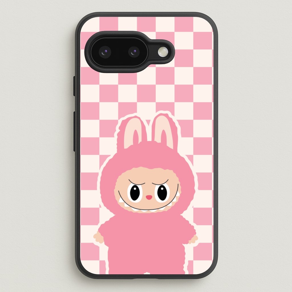 Checkered Cute Pink Monster - Plushy Phone Case for Google Pixel 9a