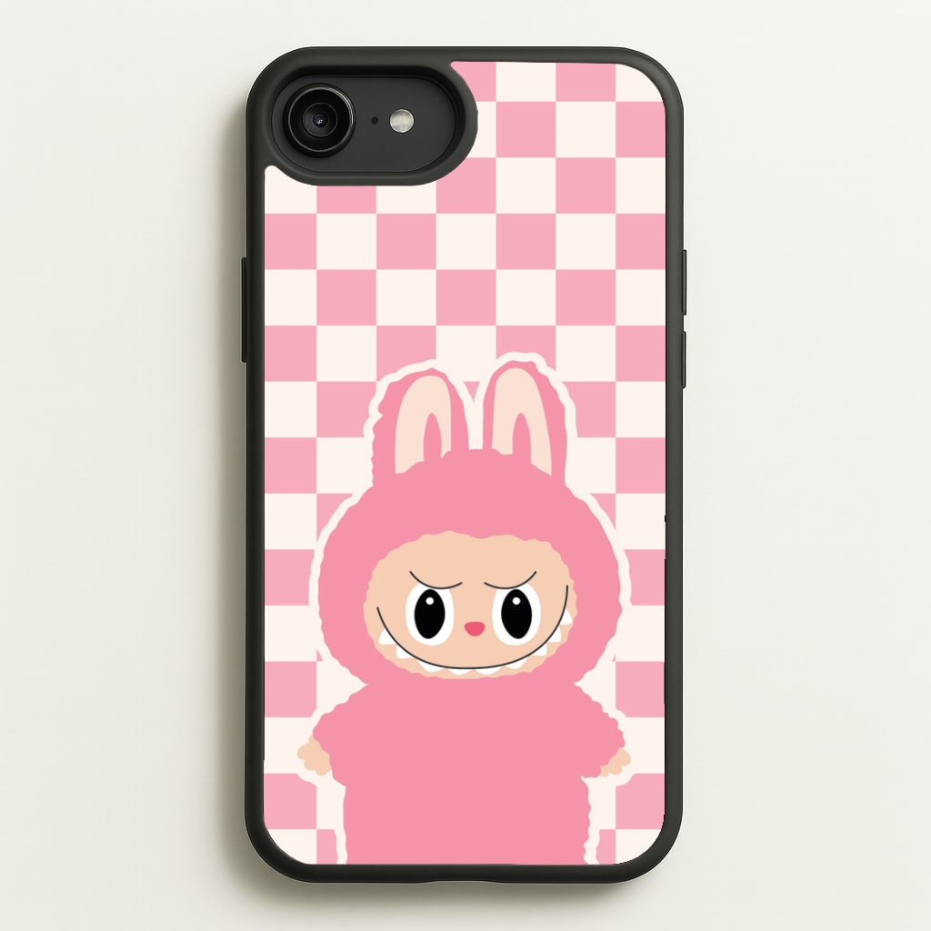 Checkered Cute Pink Monster - Plushy Phone Case for iPhone 6 Plus / 7 Plus / 8 Plus