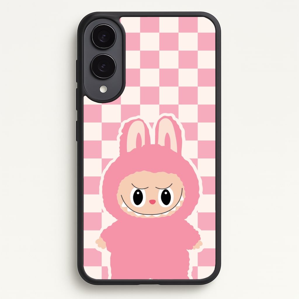 Checkered Cute Pink Monster - Plushy Phone Case for Galaxy S25 Edge