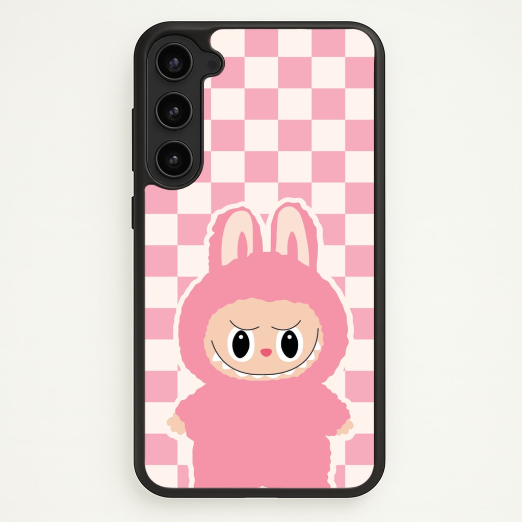 Checkered Cute Pink Monster - Plushy Phone Case for Galaxy S23