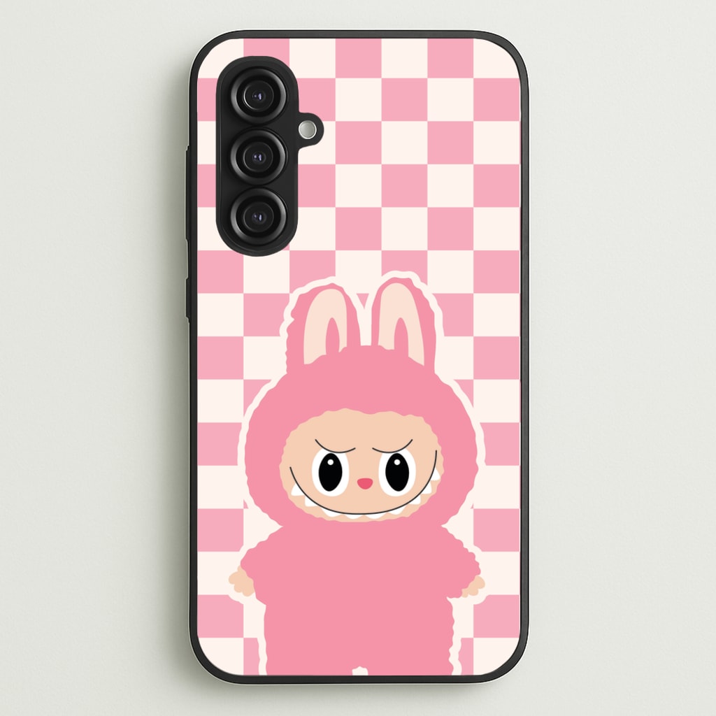 Checkered Cute Pink Monster - Plushy Phone Case for Galaxy S23FE