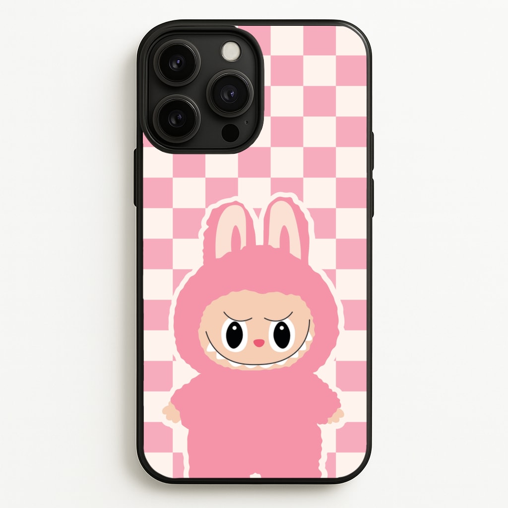 Checkered Cute Pink Monster - Plushy Phone Case for iPhone 13 Pro Max