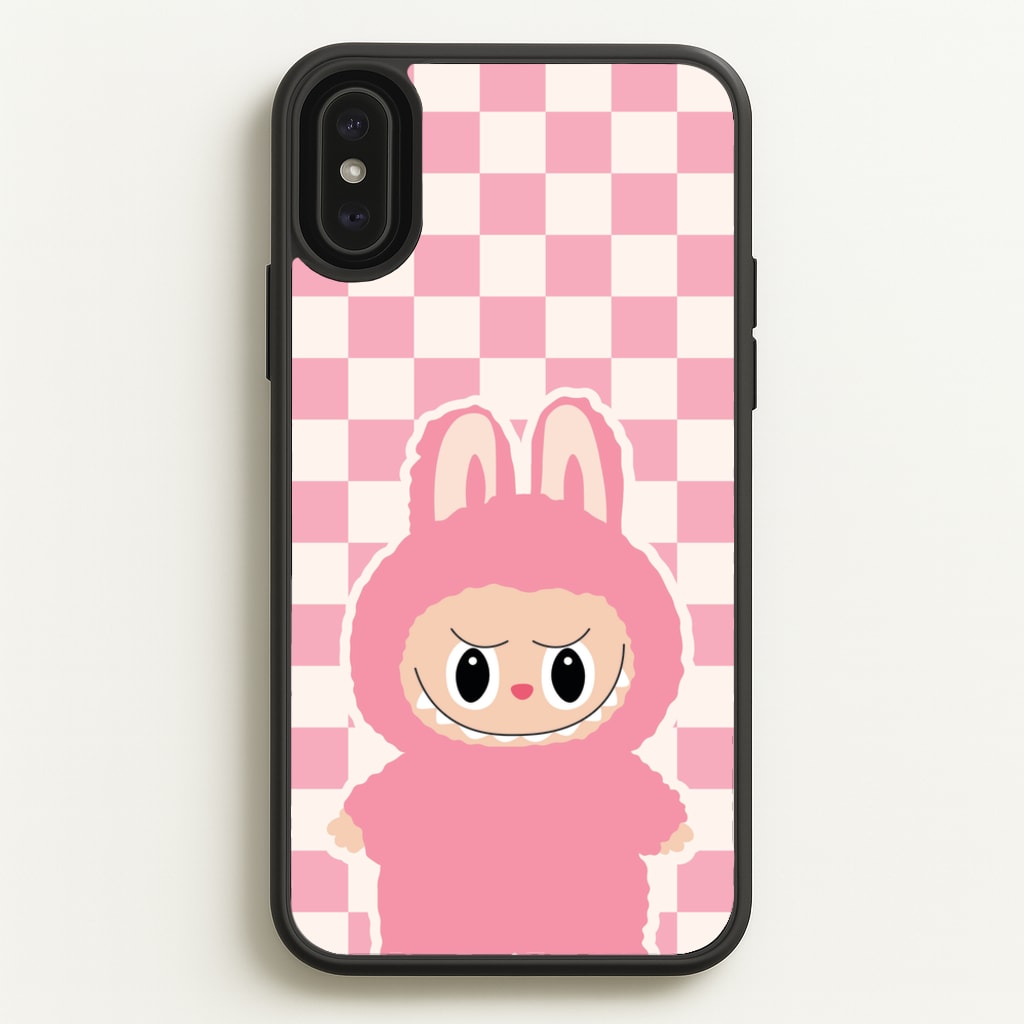 Checkered Cute Pink Monster - Plushy Phone Case for iPhone XS Max