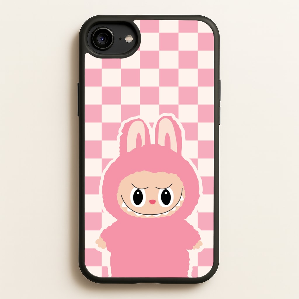Checkered Cute Pink Monster - Plushy Phone Case for iPhone 6 / 7 / 8 / SE