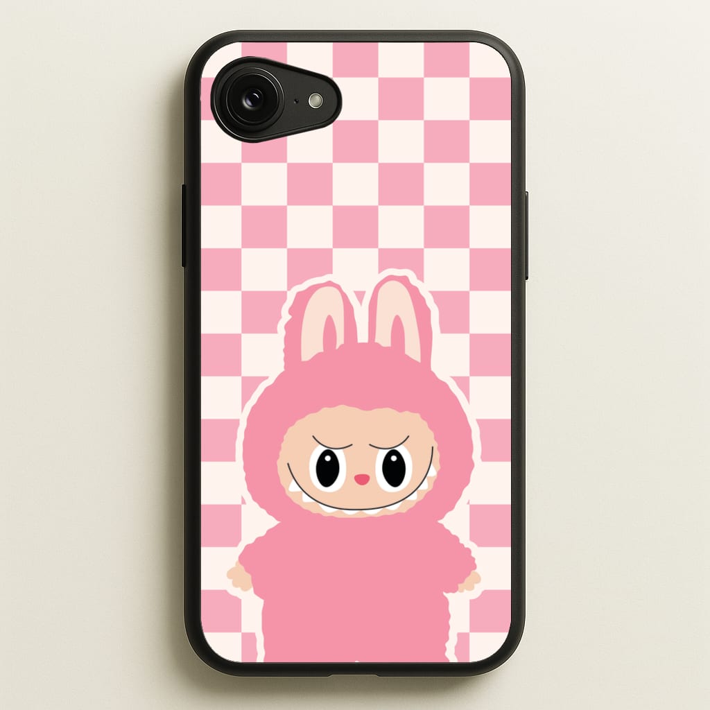 Checkered Cute Pink Monster - Plushy Phone Case for iPhone 16e
