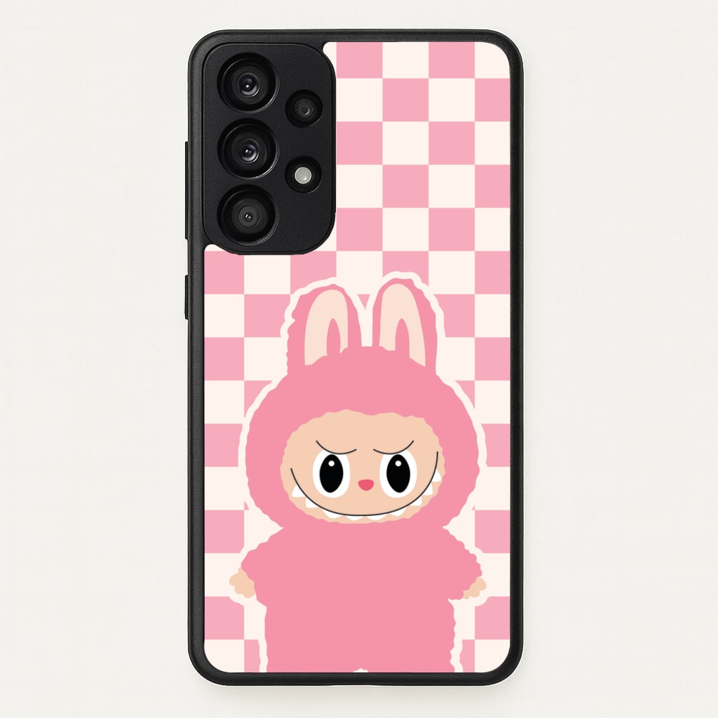 Checkered Cute Pink Monster - Plushy Phone Case for Galaxy A53