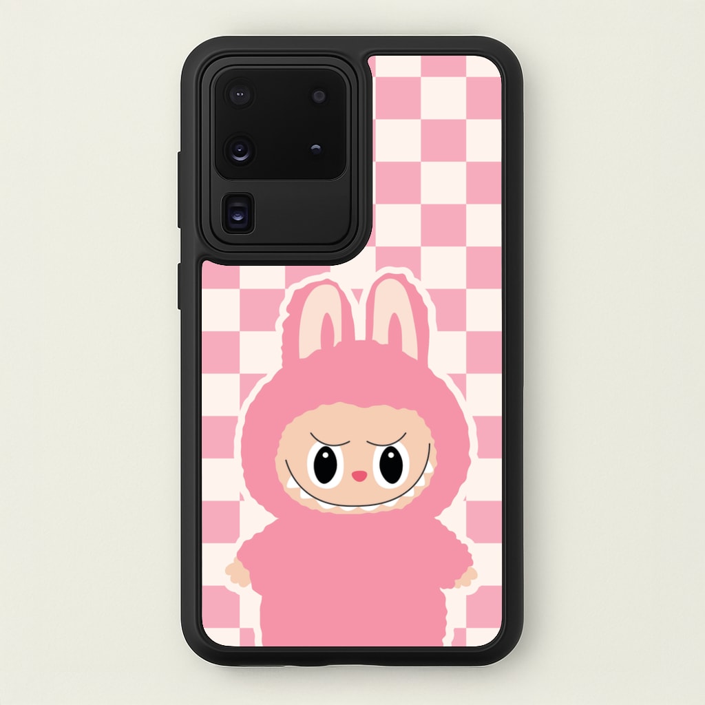 Checkered Cute Pink Monster - Plushy Phone Case for Galaxy S20 Ultra