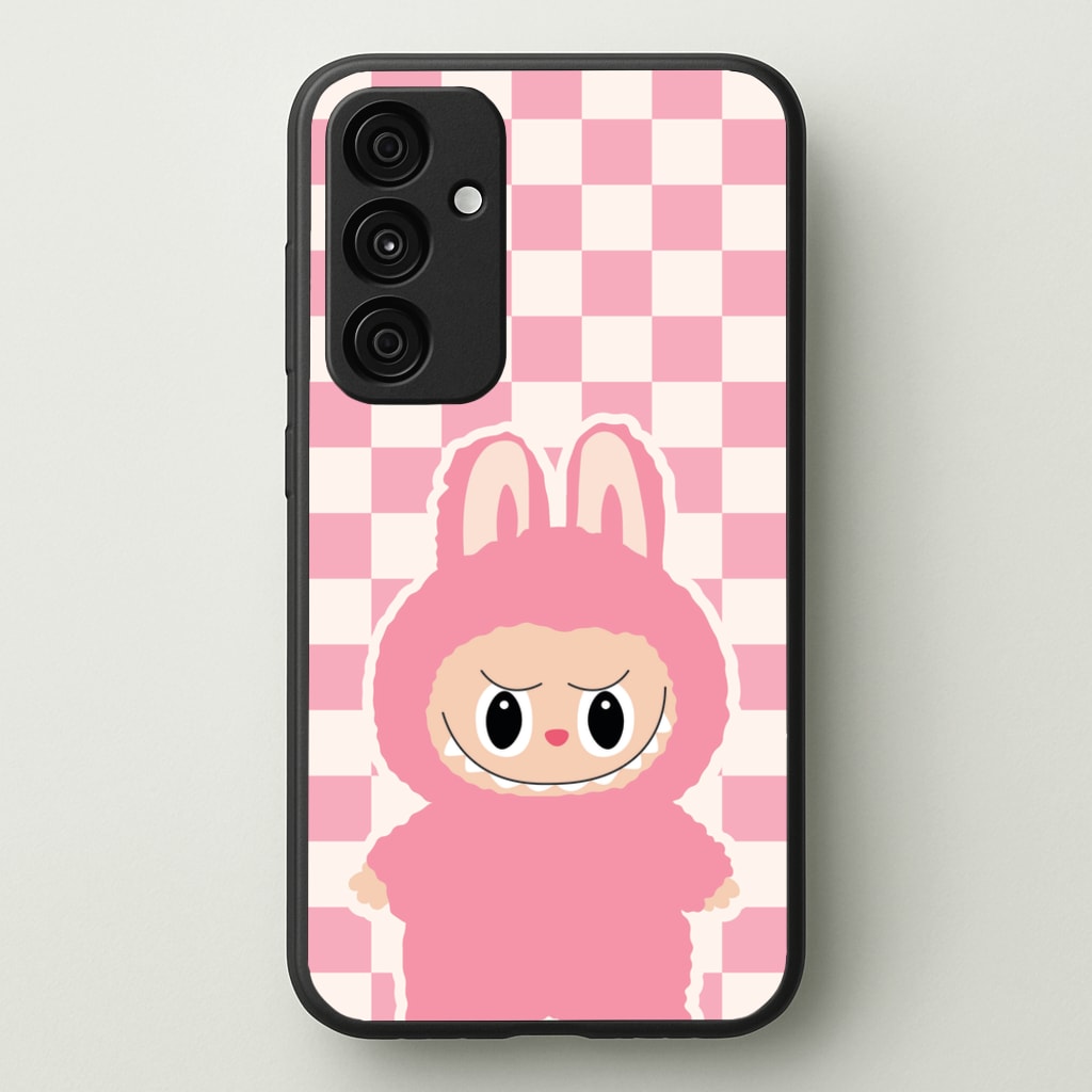 Checkered Cute Pink Monster - Plushy Phone Case for Galaxy A55