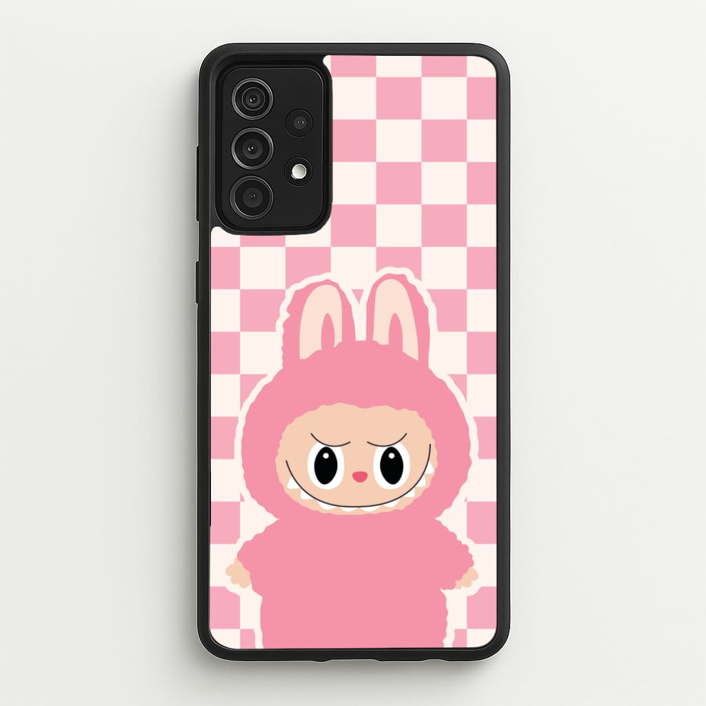 Checkered Cute Pink Monster - Plushy Phone Case for Galaxy A52 / A52s