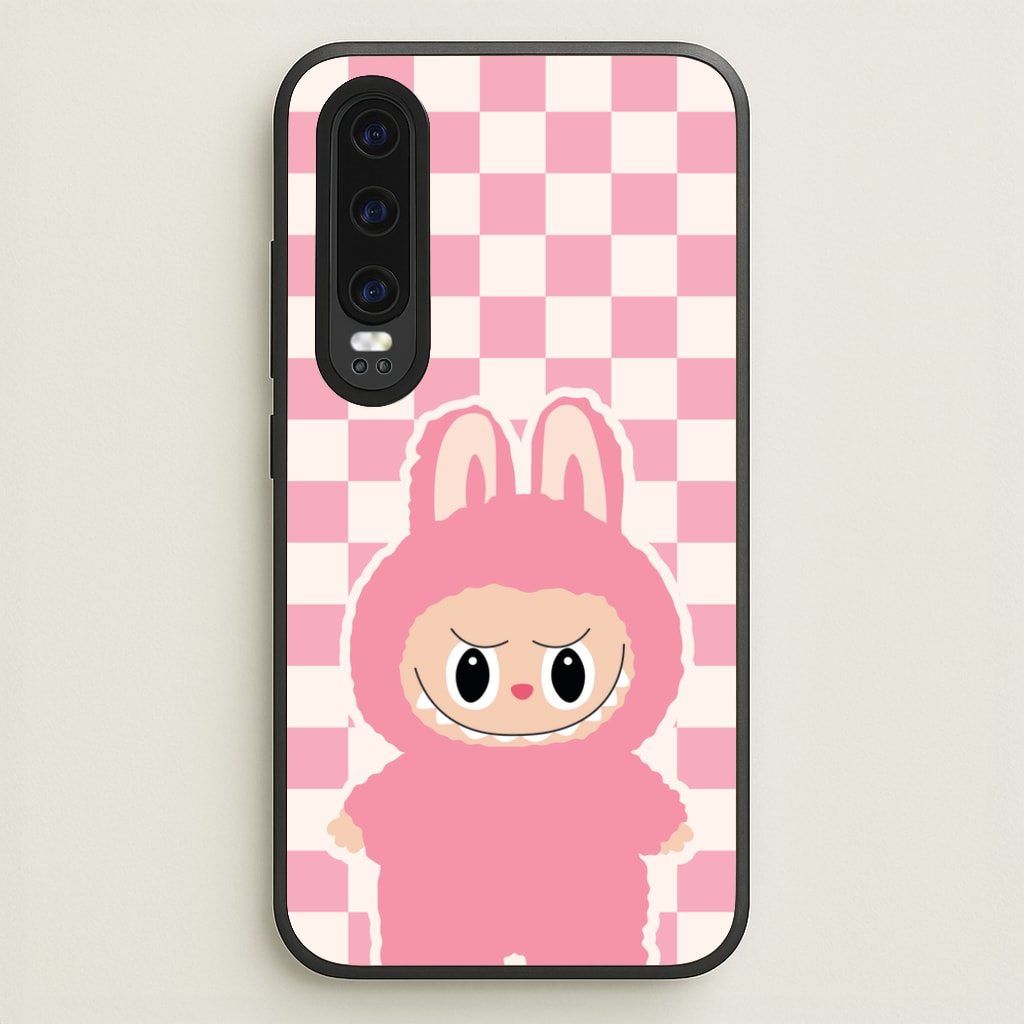Checkered Cute Pink Monster - Plushy Phone Case for Huawei P30