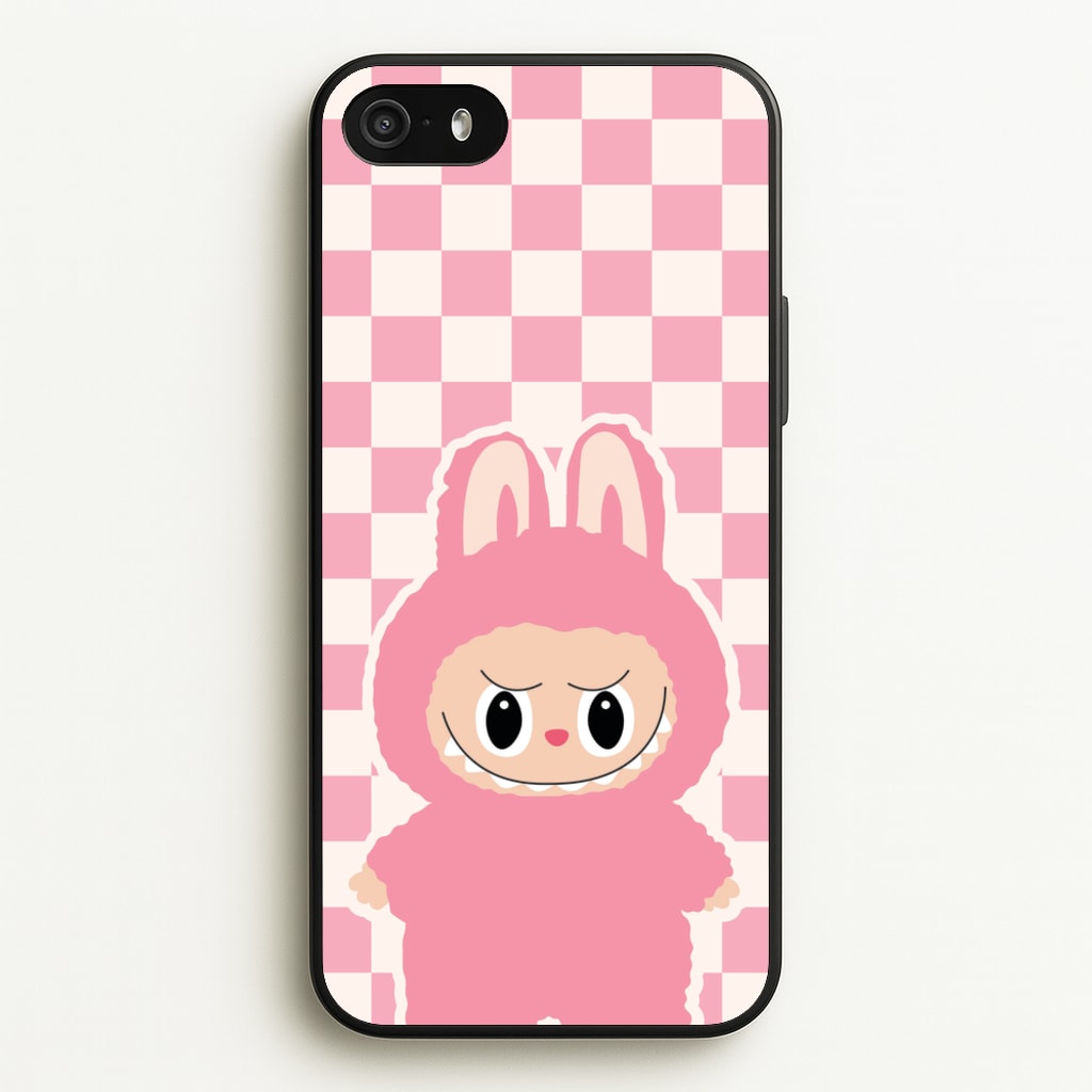Checkered Cute Pink Monster - Plushy Phone Case for iPhone 5 / 5s / SE 2016