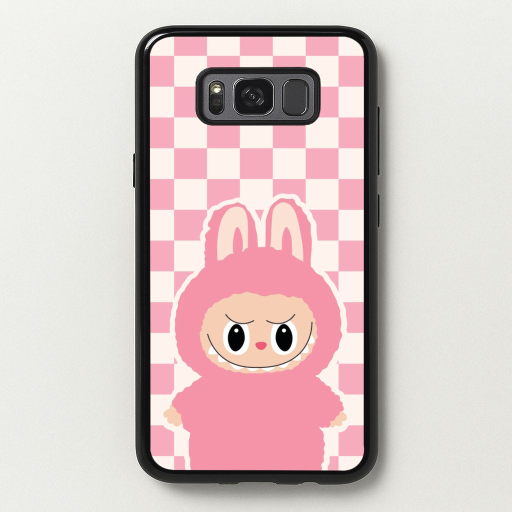Checkered Cute Pink Monster - Plushy Phone Case for Galaxy S8