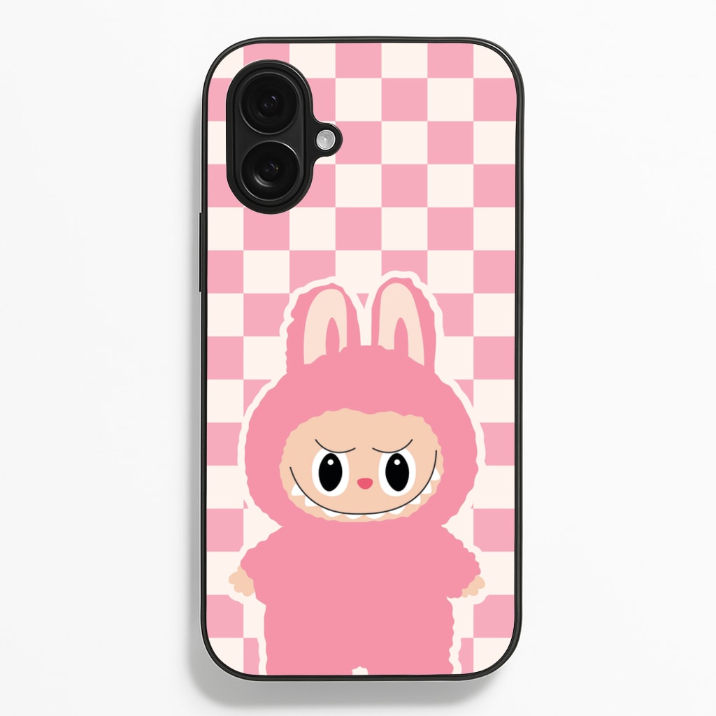 Checkered Cute Pink Monster - Plushy Phone Case for iPhone 16 Plus