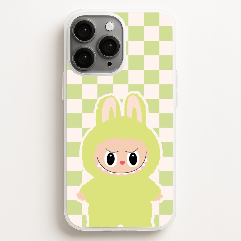 Checkered Cute Green Monster - Plushy Phone Case for iPhone 16 Pro Max