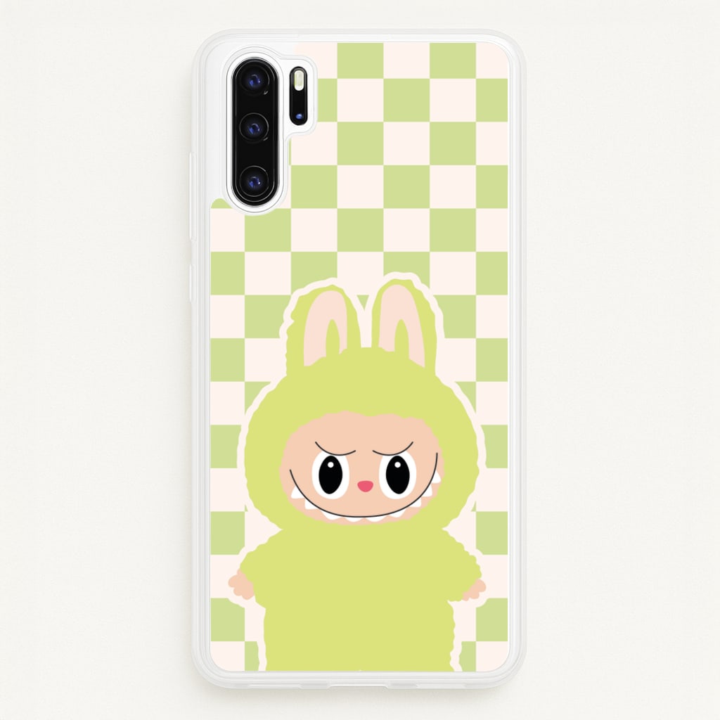 Checkered Cute Green Monster - Plushy Phone Case for Huawei P30 Pro