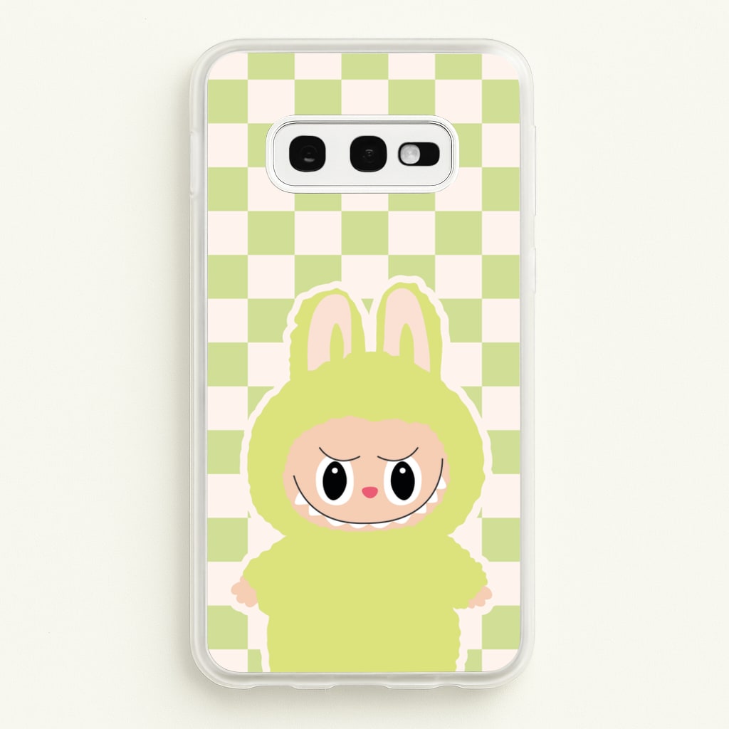 Checkered Cute Green Monster - Plushy Phone Case for Galaxy S10e