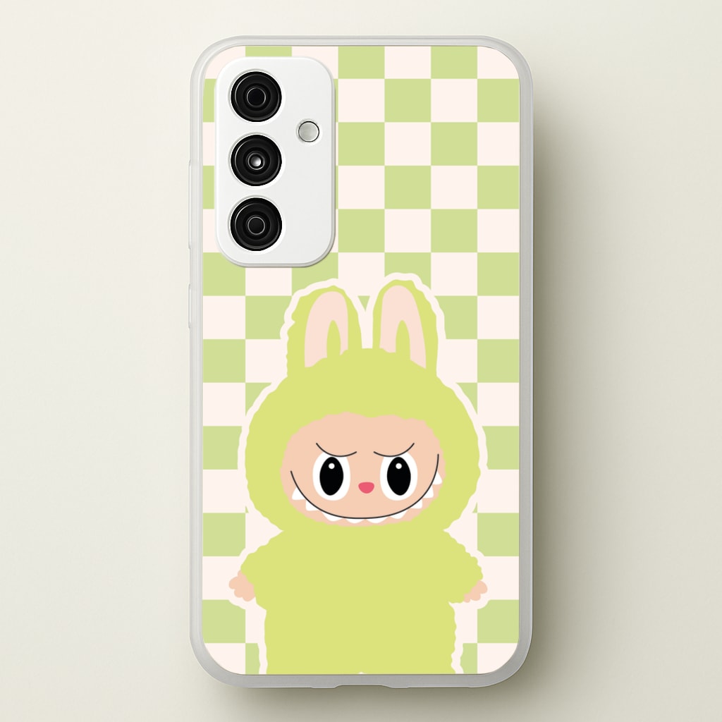 Checkered Cute Green Monster - Plushy Phone Case for Galaxy A55