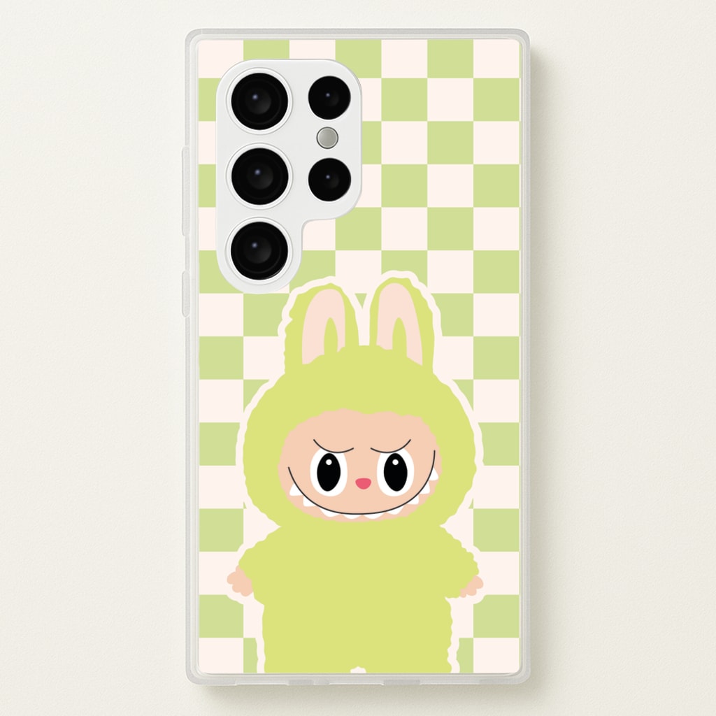 Checkered Cute Green Monster - Plushy Phone Case for Galaxy S24 Ultra