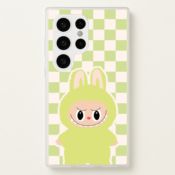 Checkered Cute Green Monster - Plushy Phone Case for Galaxy S24 Ultra