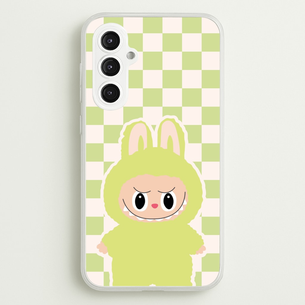 Checkered Cute Green Monster - Plushy Phone Case for Galaxy S23FE