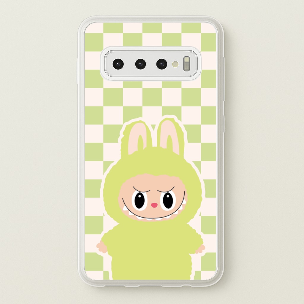 Checkered Cute Green Monster - Plushy Phone Case for Galaxy S10