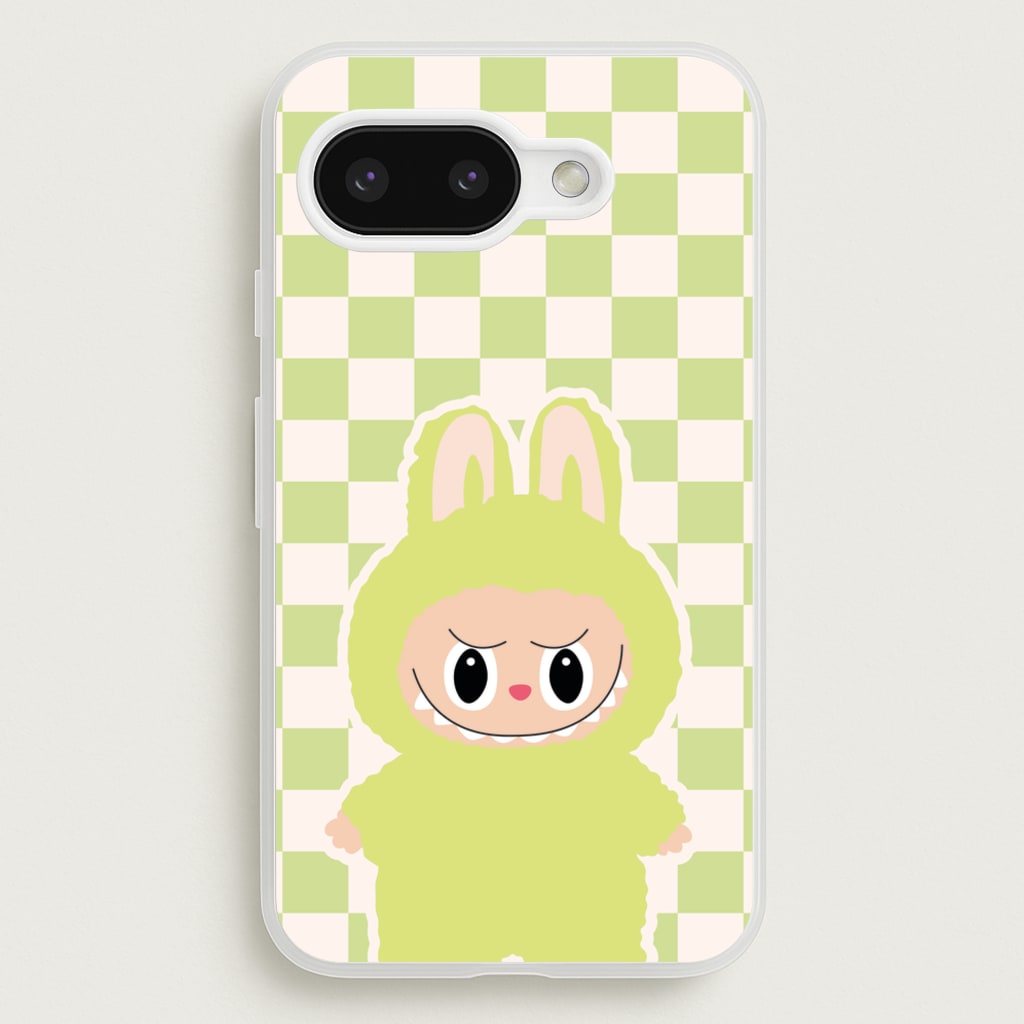 Checkered Cute Green Monster - Plushy Phone Case for Google Pixel 9a