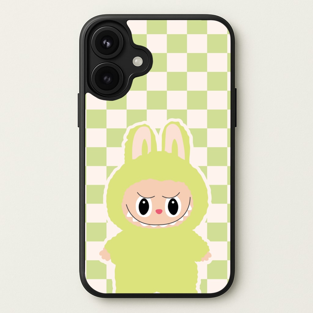 Checkered Cute Green Monster Phone Case for iPhone 17
