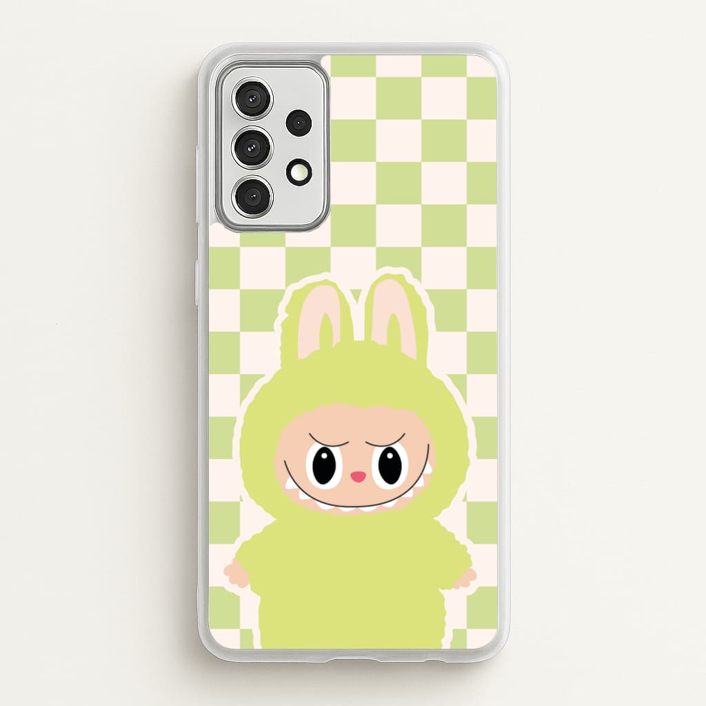 Checkered Cute Green Monster - Plushy Phone Case for Galaxy A52 / A52s