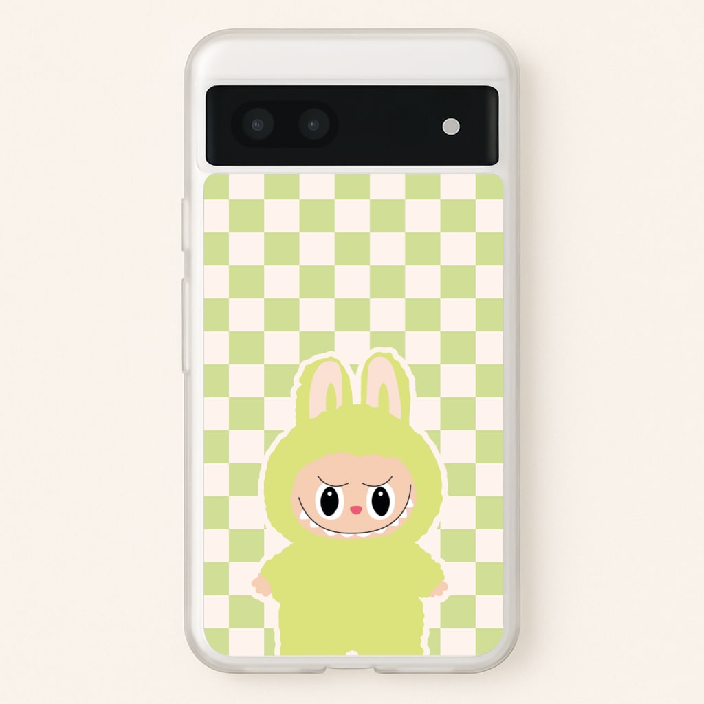 Checkered Cute Green Monster - Plushy Phone Case for Google Pixel 6a