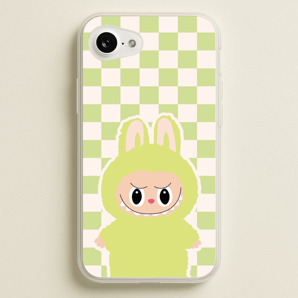 Checkered Cute Green Monster - Plushy Phone Case for iPhone 16e