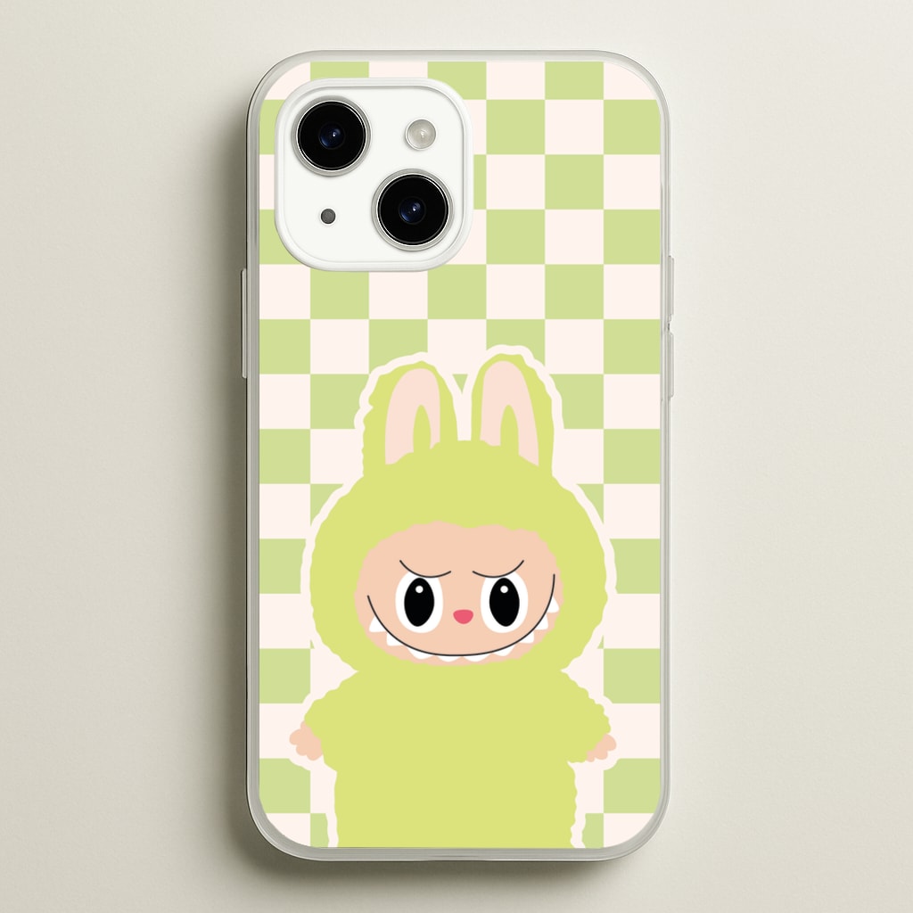 Checkered Cute Green Monster - Plushy Phone Case for iPhone 15 Plus