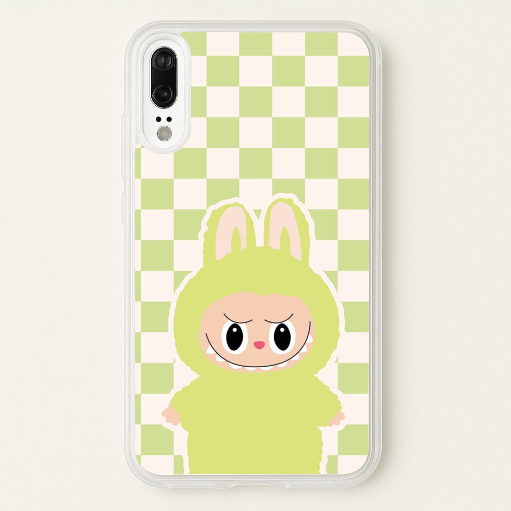 Checkered Cute Green Monster - Plushy Phone Case for Huawei P20
