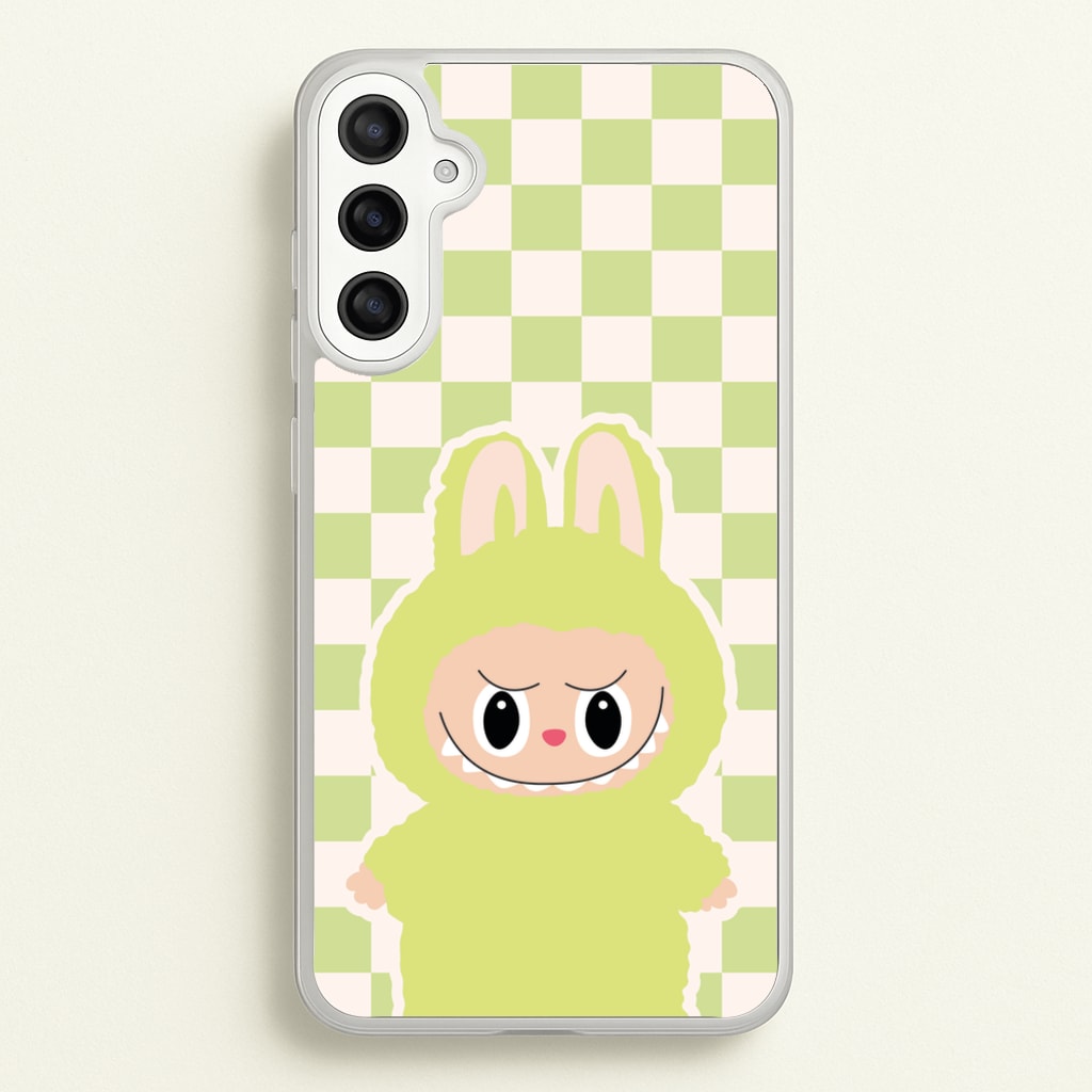 Checkered Cute Green Monster - Plushy Phone Case for Galaxy A36