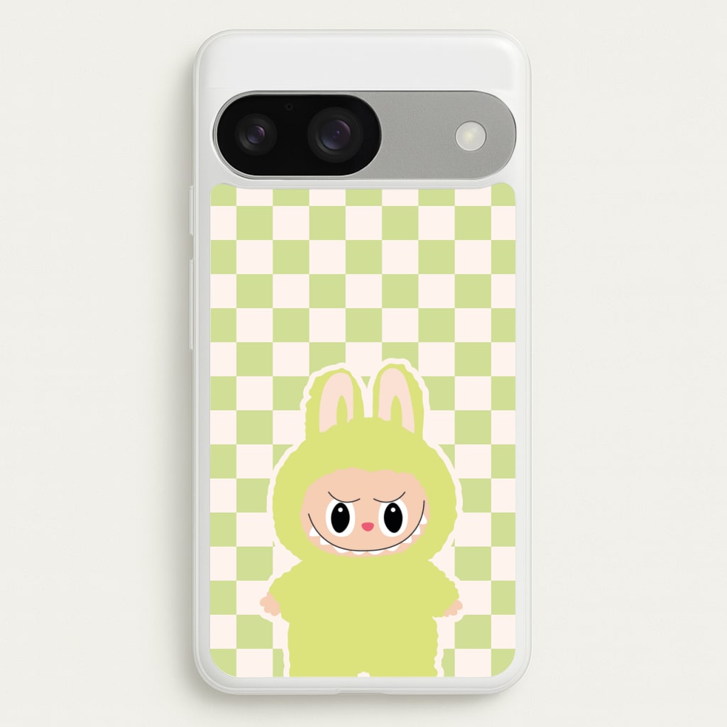 Checkered Cute Green Monster - Plushy Phone Case for Google Pixel 9 / 9 Pro