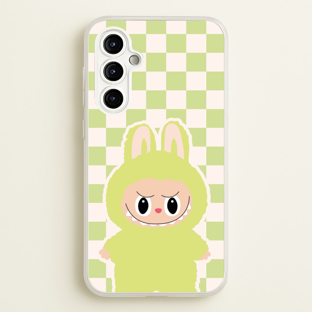 Checkered Cute Green Monster - Plushy Phone Case for Galaxy A54