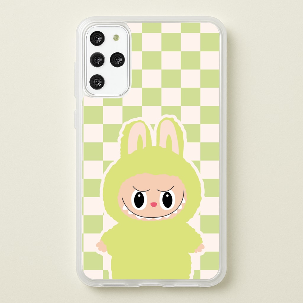 Checkered Cute Green Monster - Plushy Phone Case for Galaxy S20 Plus