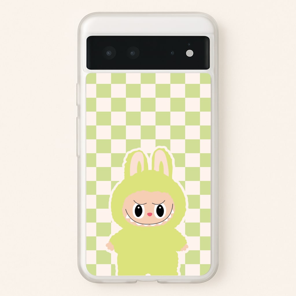 Checkered Cute Green Monster - Plushy Phone Case for Google Pixel 6