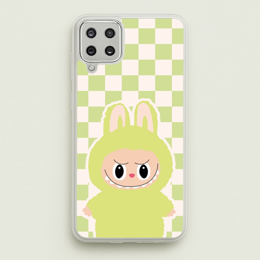 Checkered Cute Green Monster - Plushy Phone Case for Galaxy A12