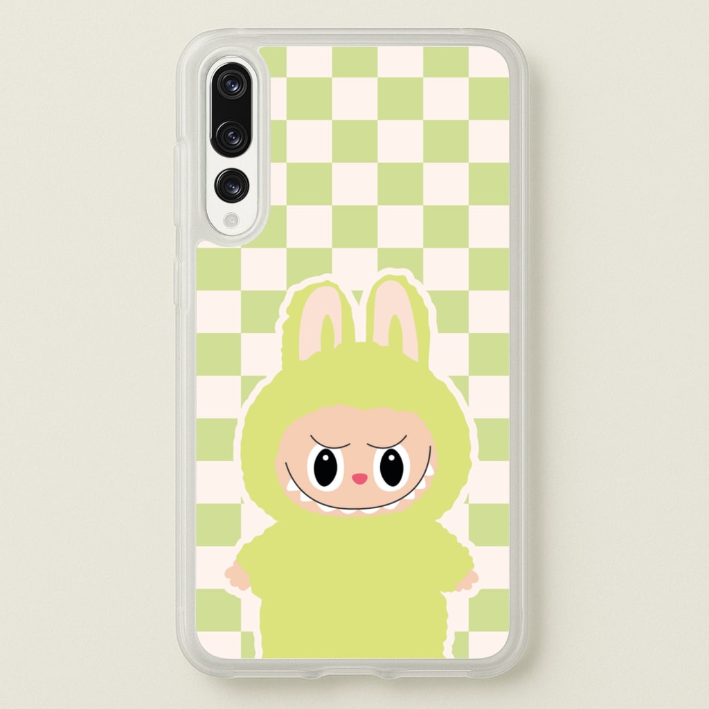 Checkered Cute Green Monster - Plushy Phone Case for Huawei P20 Pro